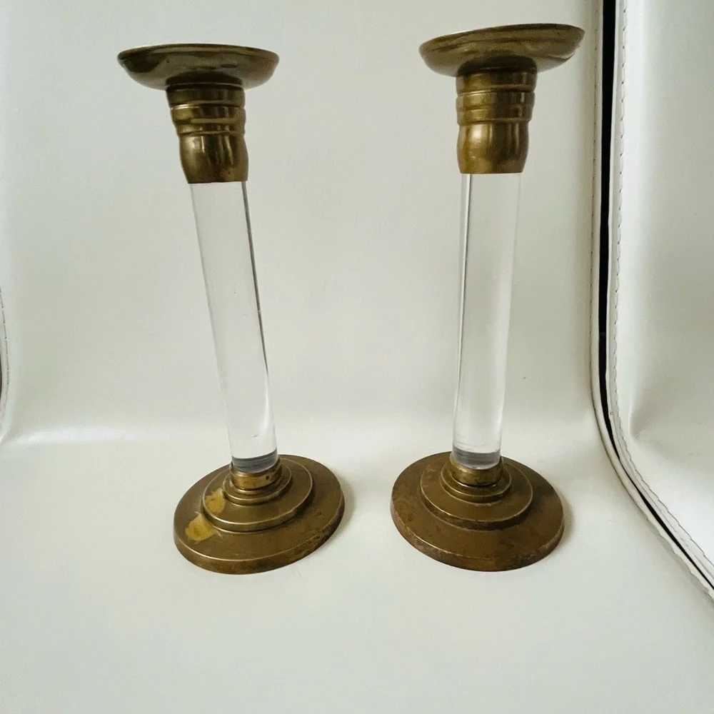 Elegant Brass and Glass Candle Holders